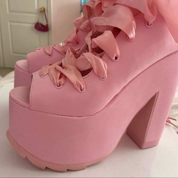 Y.R.U. x Dolls Kill Pink Ballet Bae Platforms - Picture 5 of 13
